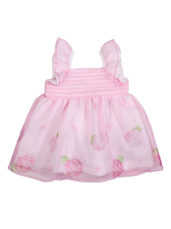 Girls White & Pink Short Sleeve Printed Dress image number 0